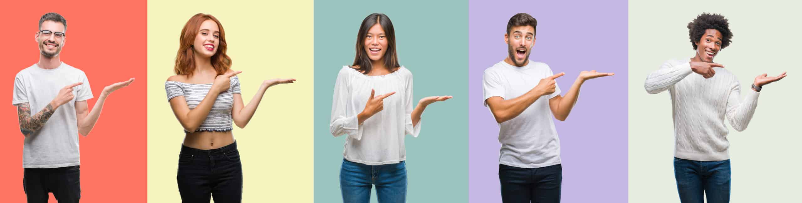 Junge Leute stehen vor bunten Hintergründen und posieren. © Krakenimages.com - stock.adobe.com