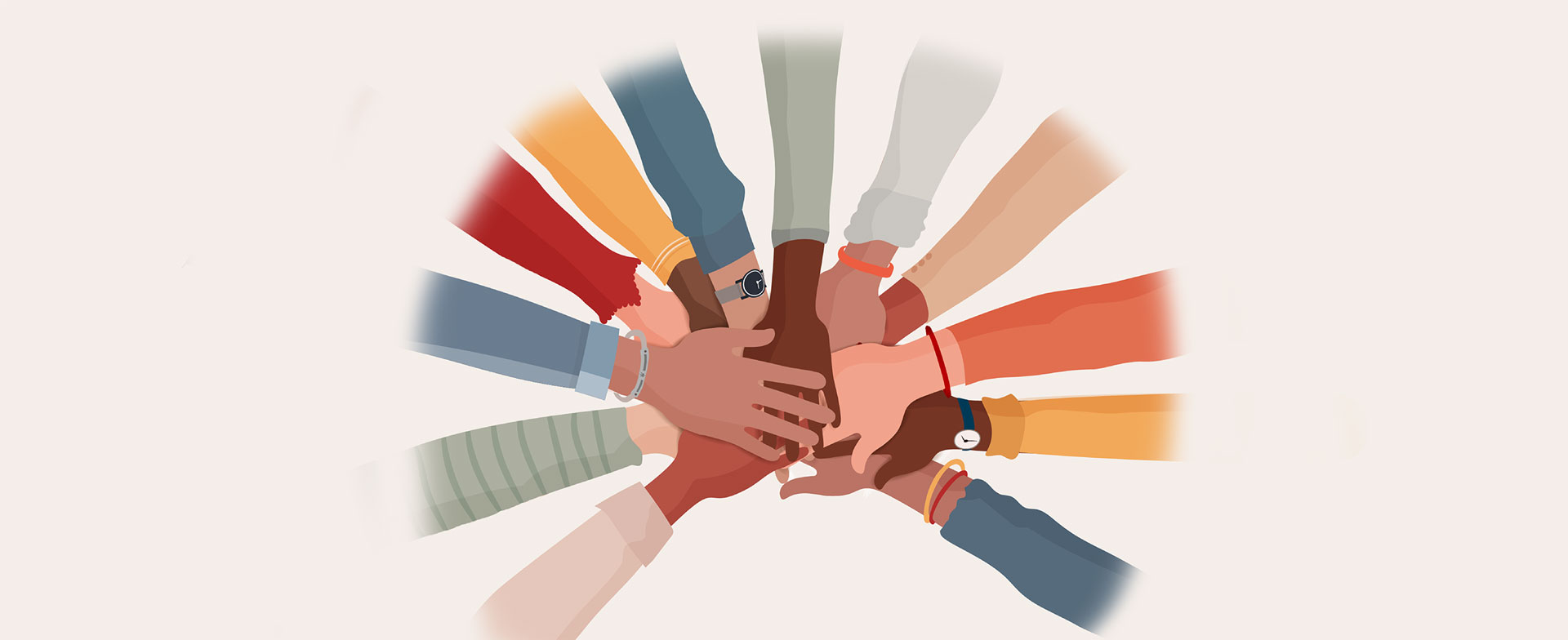 Hände einer Gruppe, die übereinandergelegt sind, von vielfältigen, multiethnischen und multikulturellen Menschen. Vielfalt der Menschen. Konzept von Teamarbeit, Gemeinschaft und Zusammenarbeit. Vielfältige Kultur. Rassengleichheit. Einheit. © melita - stock.adobe.com